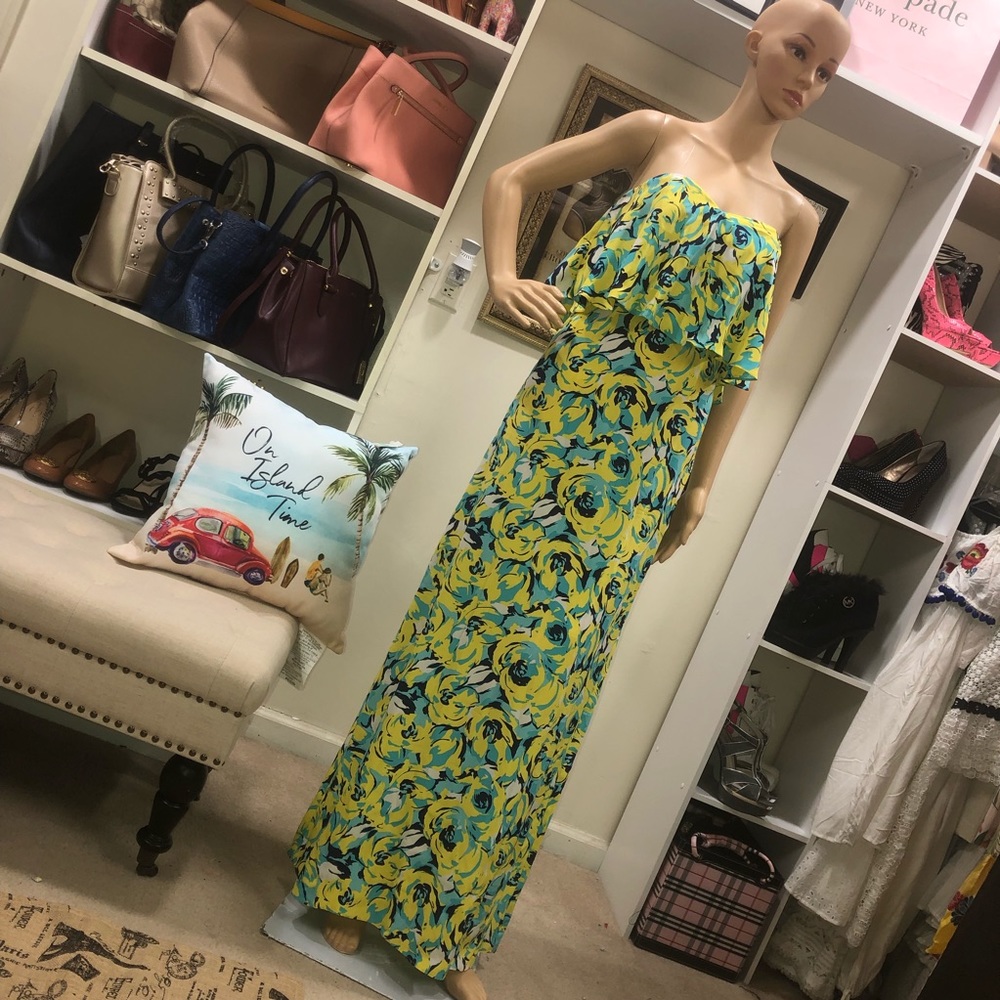 Alice Trixie Floral Silk Strapless Maxi Dress